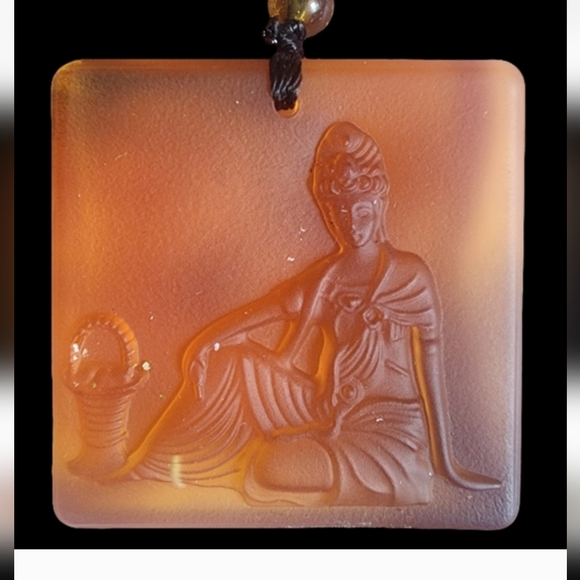 Cameo Amber Glass Pendant Beaded Prayer Beads Knot Necklace Jewelry Art Deco - Picture 3 of 10